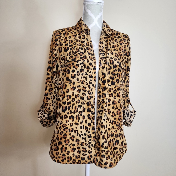 SUNG Alfred Sung Leopard Print Blouse Top Button Down Shirt Animal Print Small - Picture 5 of 14